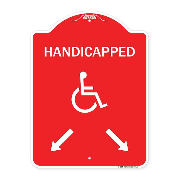 Signmission Handicapped Parking W/ Double Arrows, Red & White Aluminum Sign, 18" x 24", RW-1824-23915 A-DES-RW-1824-23915 - main